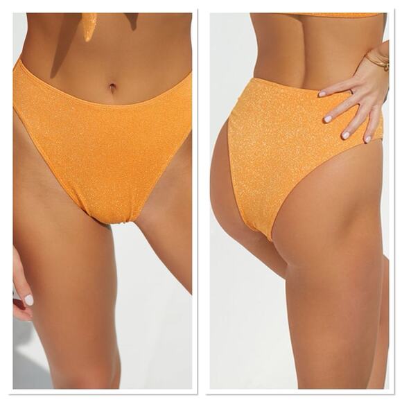 New Lulus Glittering Waters Orange Sparkly High Rise Bikini Swim Bottoms Size S - Picture 2 of 5